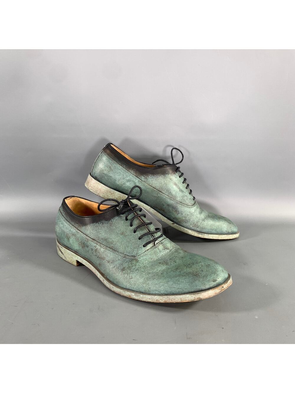 MAISON MARTIN MARGIELA Size 8 Turquoise Teal Painted Leather Lace Lace Up Shoes